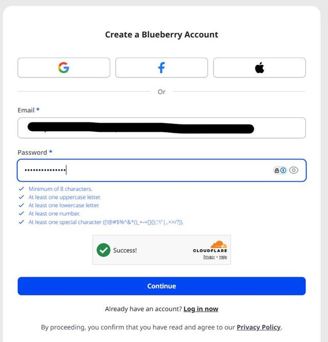 Blueberry · Create account