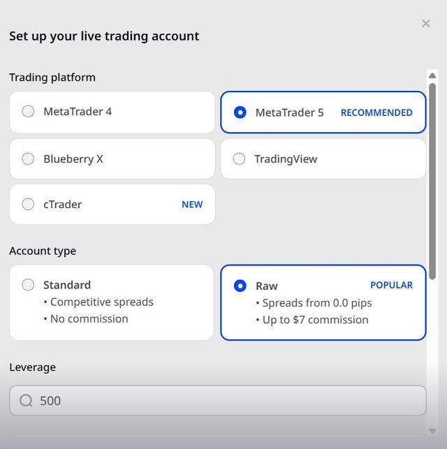 Blueberry · Live account setup